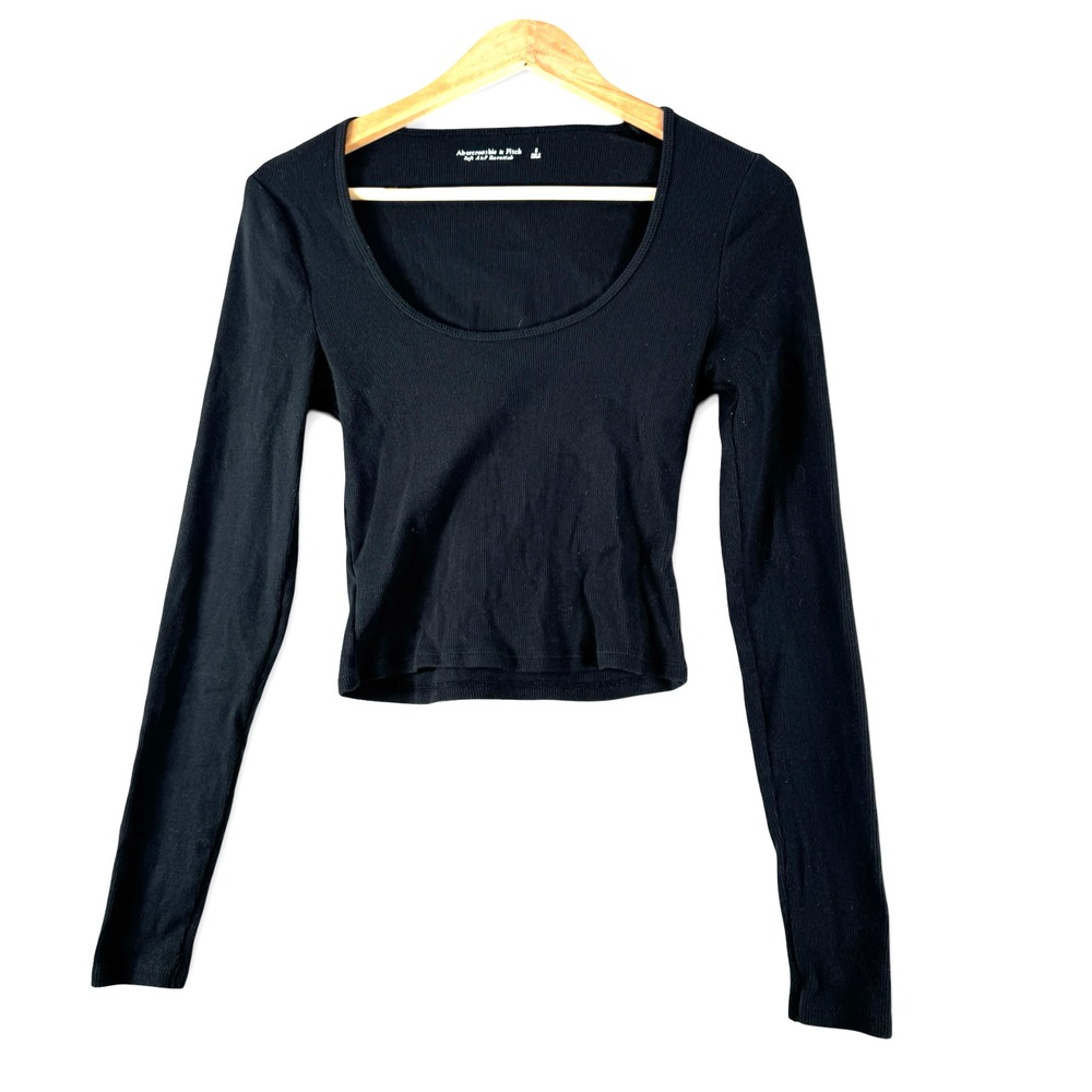 Abercrombie & Fitch Womens Y2K Soft A&F Essentials Black Shirt Top Sz S Small